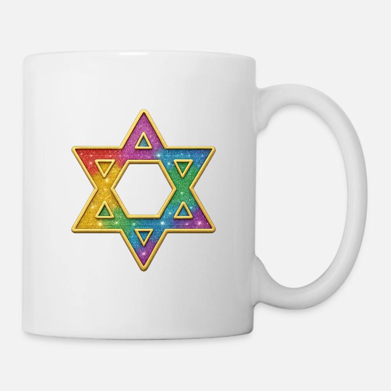 Davidstern | Regenbogen Glitzer Davidstern - Tasse - Weiß