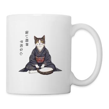 Moderne Anime Katze im Kimono – Zen Meditation - Tasse - Weiß - Rechts
