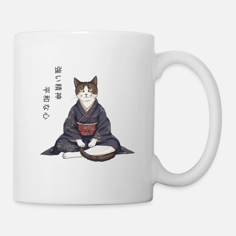 Chat d'anime moderne en kimono – Méditation zen - Mug blanc - blanc