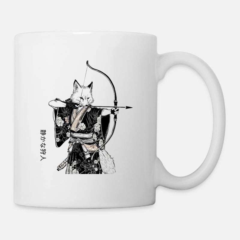 Samurai Fuchs mit Bogen – Ukiyo-e Japan Art - Tasse - Weiß