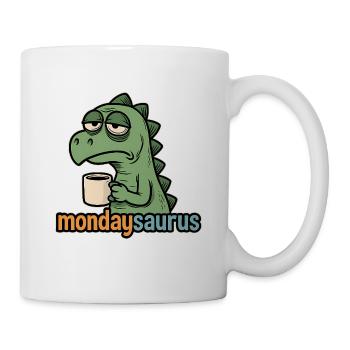 Müder Dino mit Kaffeetasse am Montag - Tasse - Weiß - Rechts
