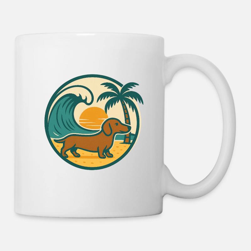 Coucher de soleil sur la plage du teckel - Mug blanc - blanc