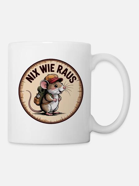 Abenteuermaus mit Rucksack und Hut - Tasse - Weiß
