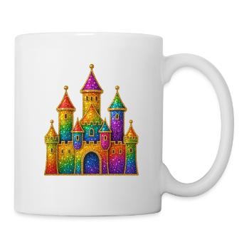 Regenbogen-Glitzer-Schloss-Design - Tasse - Weiß - Rechts