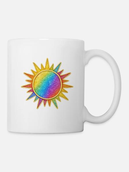 Lebendiges Regenbogen-Sunburst-Design - Tasse - Weiß