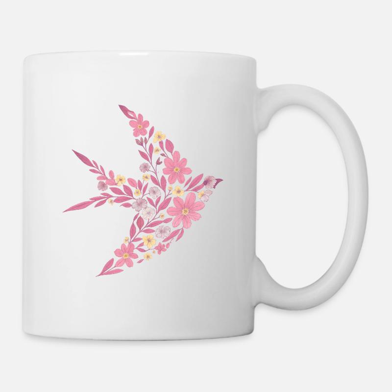 Nordic Floral - Bright Pink Rose Bird - Mug - white