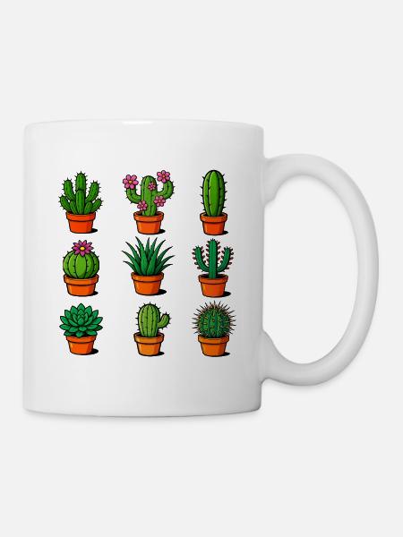 Divers cactus dans des pots en terre cuite - Mug blanc - blanc