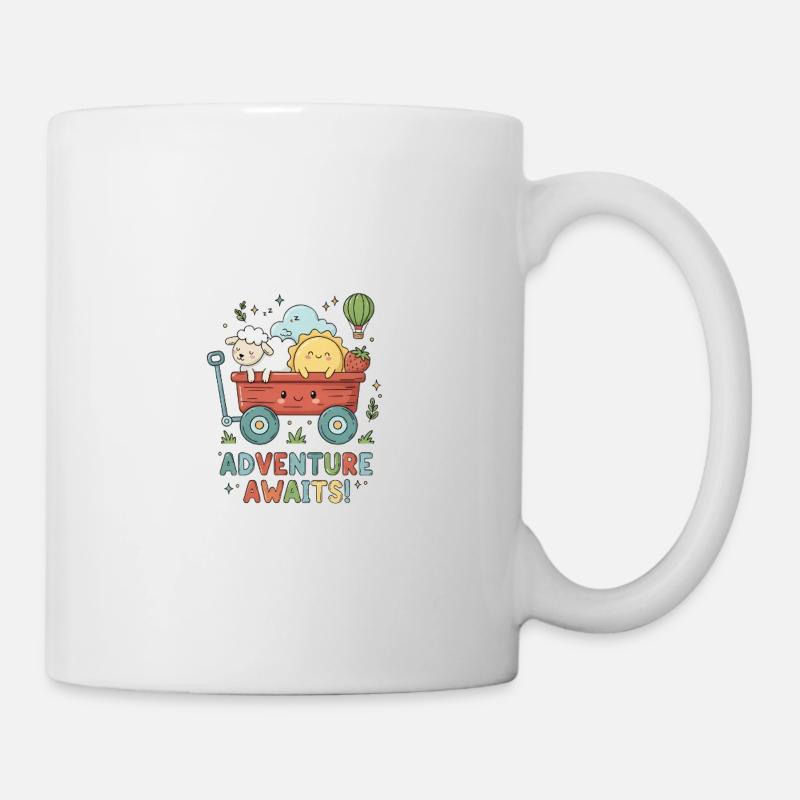 Whimsical Adventure Cart with Cute Characters - Mug - white