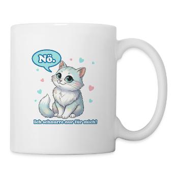 Freche Cartoon-Katze mit Türkisaugen - Tasse - Weiß - Rechts