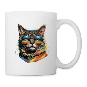 Funny LGBTQ cat portrait with rainbow glasses - Mug - white - Right