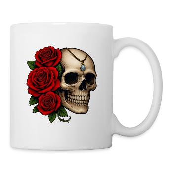 Rosen & Totenschädel Tattoo Design - Tasse - Weiß - Rechts