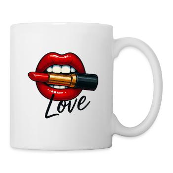 Kiss Lips with Lipstick and Love Font - Mug - white - Right