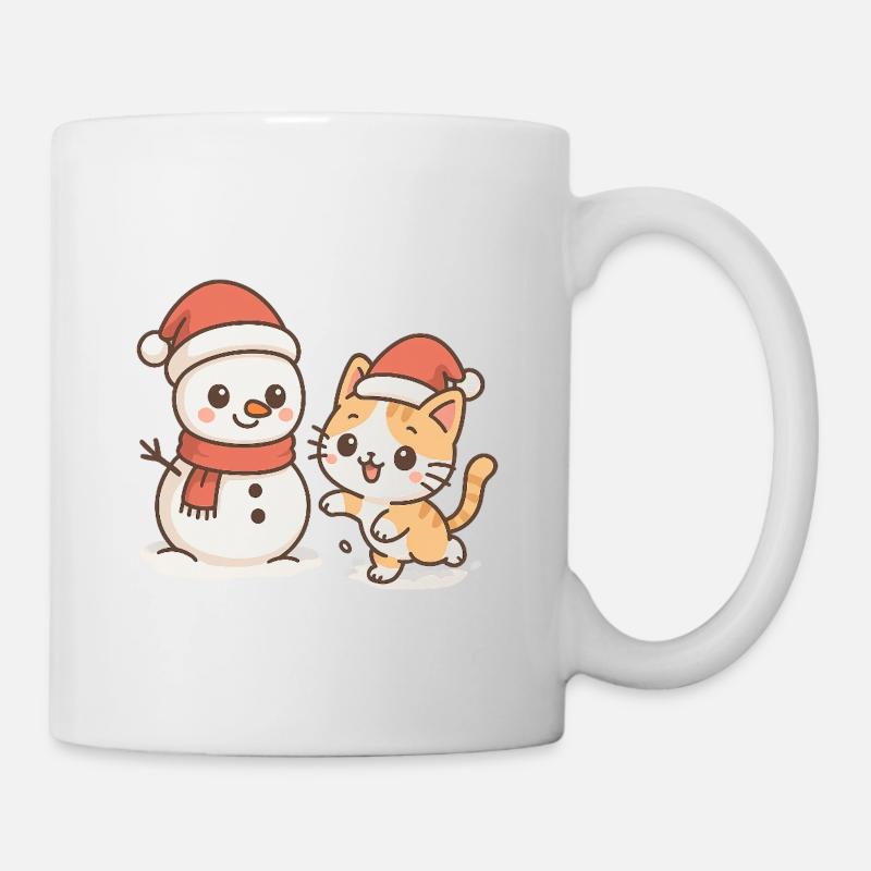 Mignon bonhomme de neige chat de Noël - Mug blanc - blanc