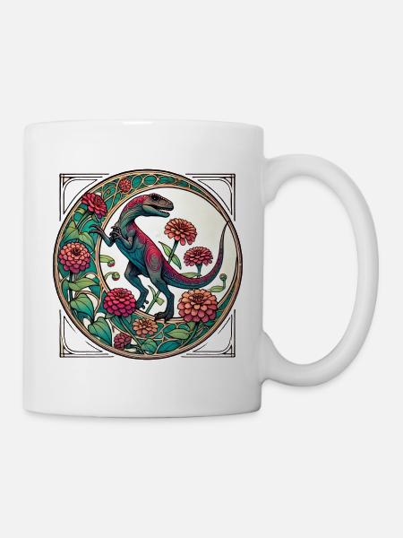 Lebendige Dinosaurier-Blumenkunst - Tasse - Weiß