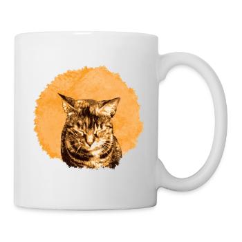 Funny cat portrait with warm orange - Mug - white - Right