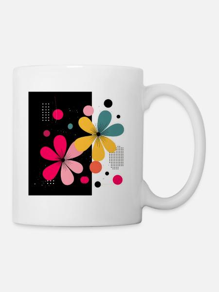 Abstrakte Blumen in modernem Kontrast - Tasse - Weiß