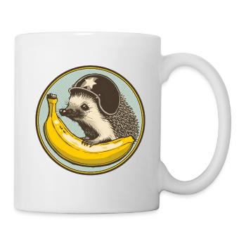 Igel mit Helmmotiv und Banane - Tasse - Weiß - Rechts