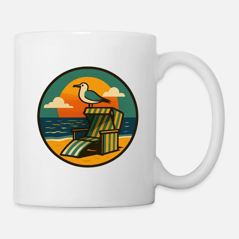 Chaise de plage design avec mouette - Mug blanc - blanc