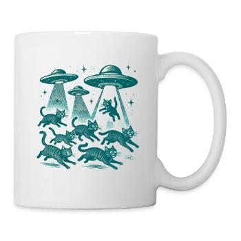 Alien UFOs UFO Cat Cats Beaming Retro Gift - Mug - white - Right