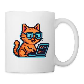 Pixel Katzen mit Laptop und Brille - Tasse - Weiß - Rechts