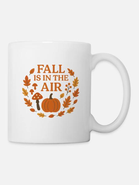 Herbstliche Kürbis- und Pilzillustration - Tasse - Weiß