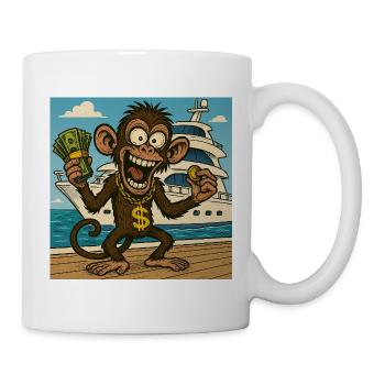Singe humoristique avec de l’argent et un yacht - Mug blanc - blanc - Droite