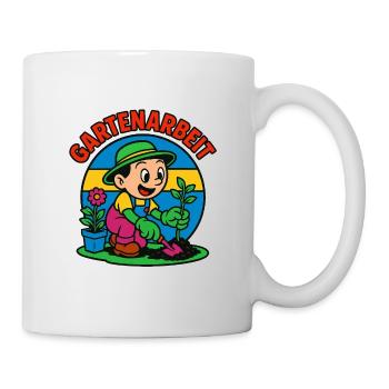 Gartenarbeit Cartoon mit Pflanze - Tasse - Weiß - Rechts