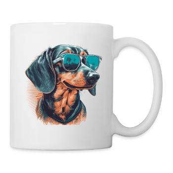 Cooler Dackel mit Sonnenbrille - Tasse - Weiß - Rechts