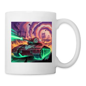 Char de combat futuriste dans une ville déchirée par la guerre - Mug blanc - blanc - Droite