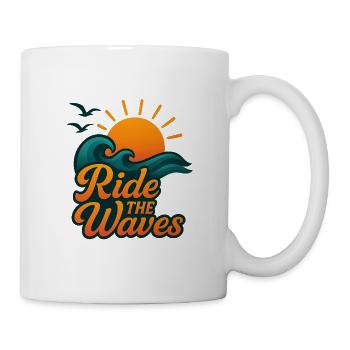 Reiten Sie auf den Wellen Kunstvolles Sonnenuntergangsdesign - Tasse - Weiß - Rechts