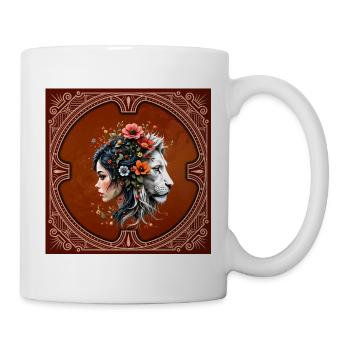 Woman and lion with flowers in Art Nouveau style - Mug - white - Right