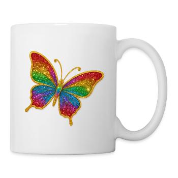 Farbiger Glitzer-Schmetterling - Tasse - Weiß - Rechts