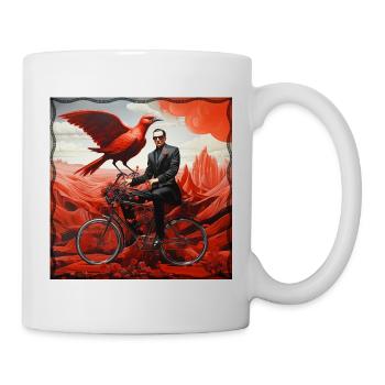 Man Surreal Bicycle with red bird and landscape - Mug - white - Right