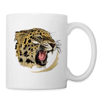 Wildes Raubtier-Design mit Leopardengesicht - Tasse - Weiß - Rechts