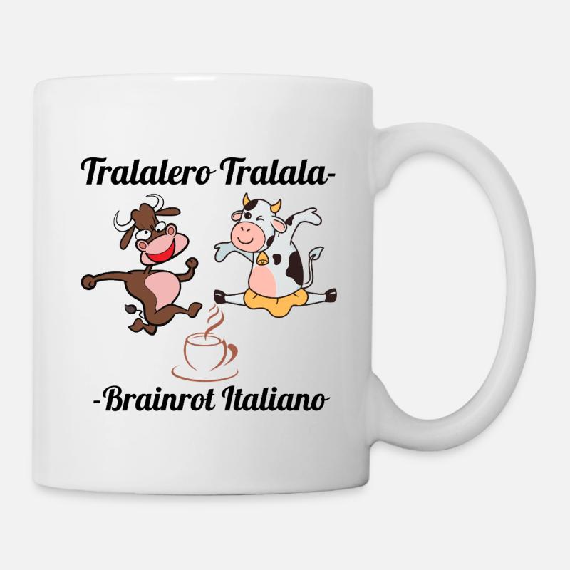 Fröhliche Kühe und Stier auf Kaffeehintergrund - Tasse - Weiß
