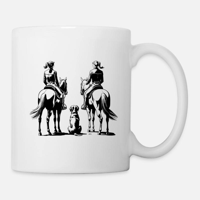 Monter Femmes avec Chien et Cheval Noir et Blanc - Mug blanc - blanc