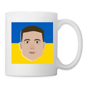 Wolodymyr Selenskyj auf ukrainischer Flagge - Tasse - Weiß - Rechts