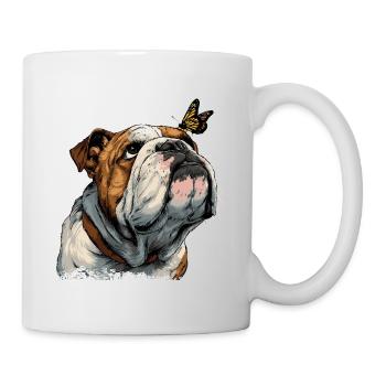 Englische Bulldogge und Schmetterling - Tasse - Weiß - Rechts