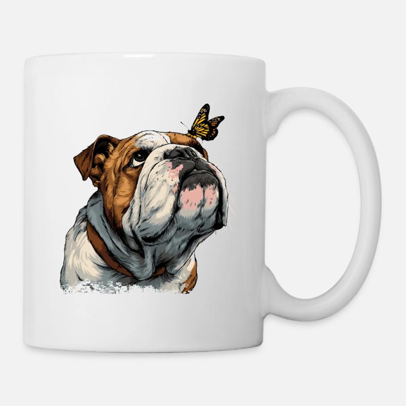 Bouledogue anglais et papillon - Mug blanc - blanc