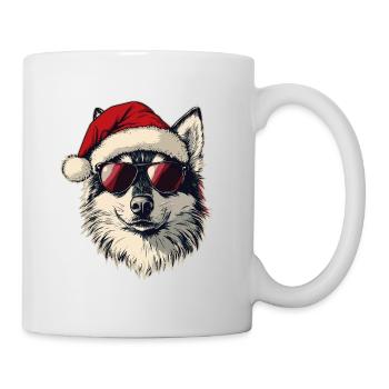 Husky Dog mit Weihnachtsmütze - Tasse - Weiß - Rechts