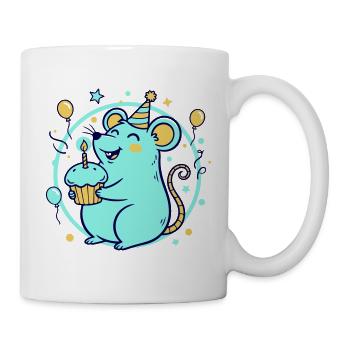 Festive Rat with Cake and Party Hat - Mug - white - Right