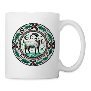 Festliche Ziege mit Stechpalmen- und Seemotiven - Tasse - Weiß - Rechts
