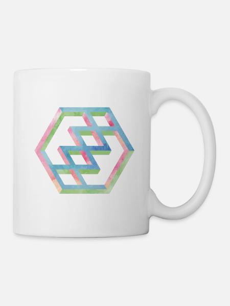 Abstraktes Bunte Hexagonmuster - Tasse - Weiß