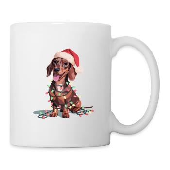 Dackel mit Weihnachtslichtern und Santa-Hut - Tasse - Weiß - Rechts