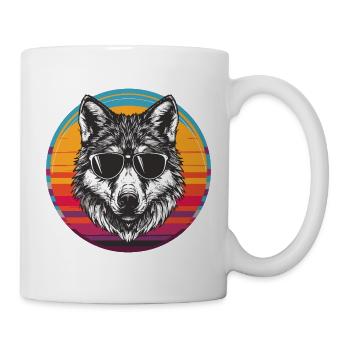 Cool Wolf with retro sunglasses - Mug - white - Right