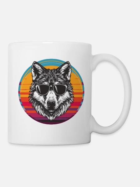 Cool Wolf mit Sonnenbrille im Retro-Design - Tasse - Weiß