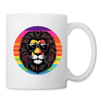Lion portrait with rainbow sunglasses - Mug - white - Right