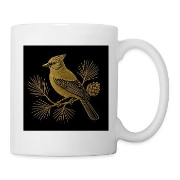 Golden bird on pine tree with pine cones - Mug - white - Right