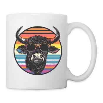 Casual bison with sunglasses - Mug - white - Right