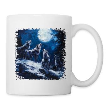 Wolfsgruppe unter Vollmond - Tasse - Weiß - Rechts